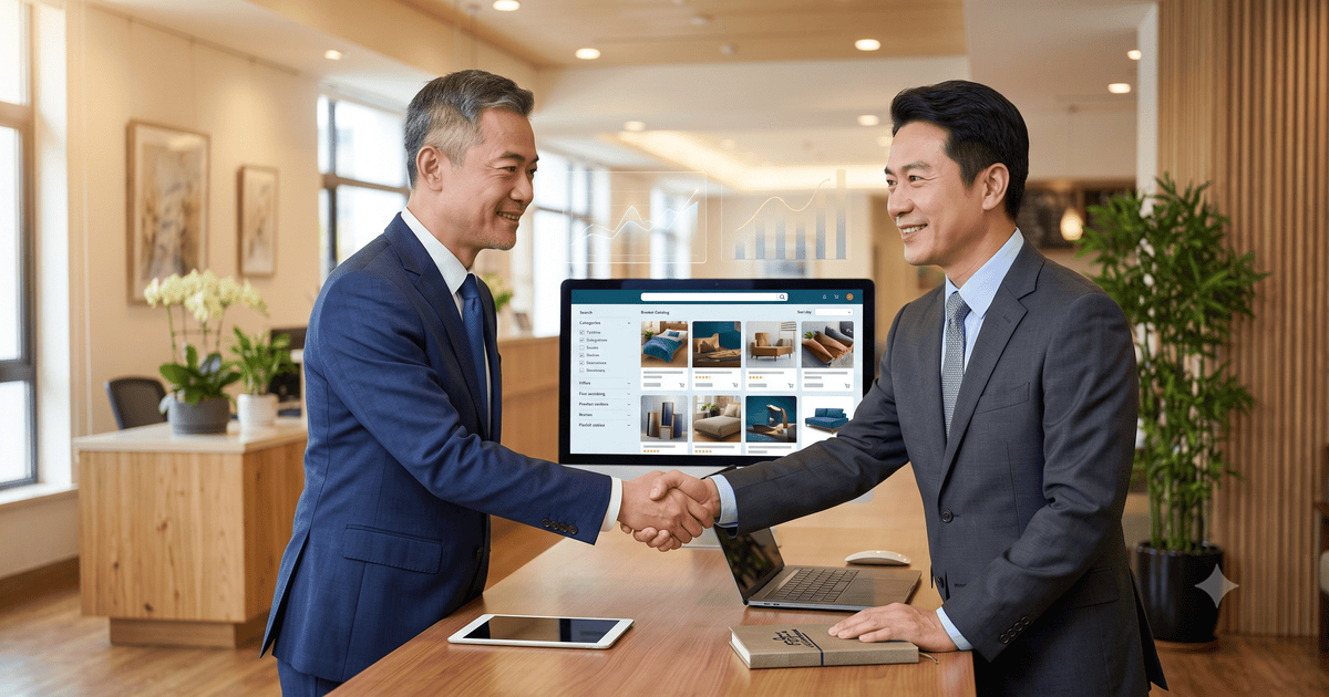 一位專業的HOST888顧問，面帶微笑與企業主握手，背景是現代辦公室和數位圖表，象徵合作共贏和數位轉型。